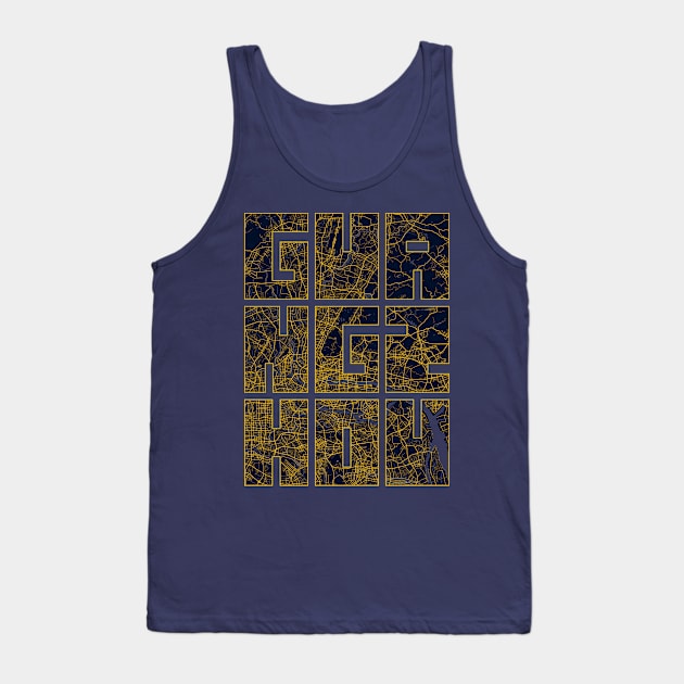 Guangzhou, China City Map Typography - Gold Art Deco Tank Top by deMAP Studio